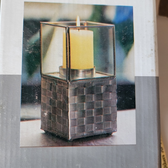 The Cellar Other - 2 NIB Iron & Glass Basket Weave Candle Holders ~ Made in Mexico ~ Pretty!